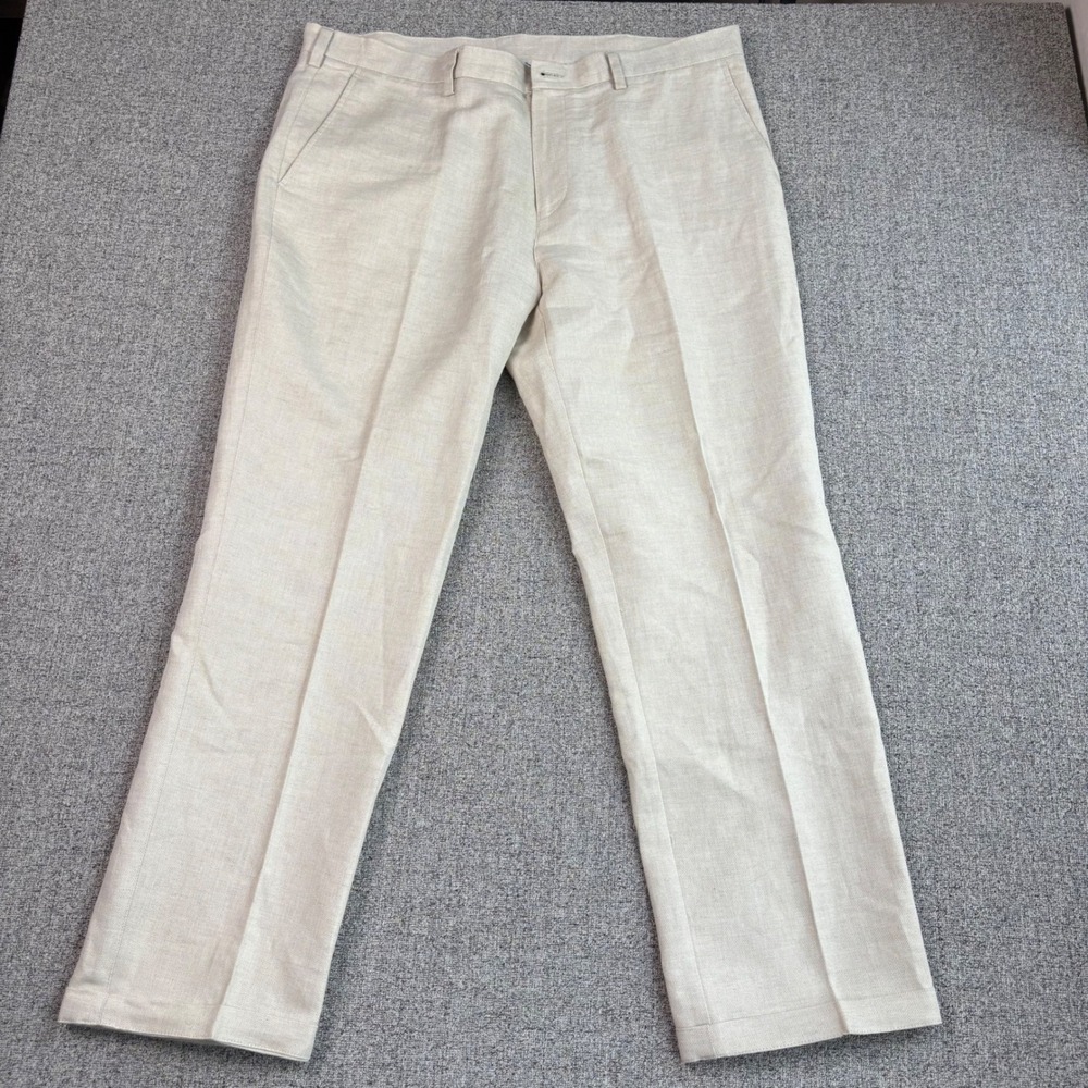 Caribbean Linen Blend Pants Mens 40x31 Beige Herringbone Resort Beach Wedding